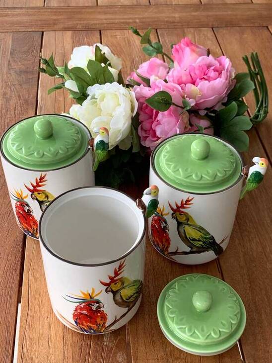 LYHB010 PAPAĞAN 3LÜ PORSELEN KAVANOZ SET