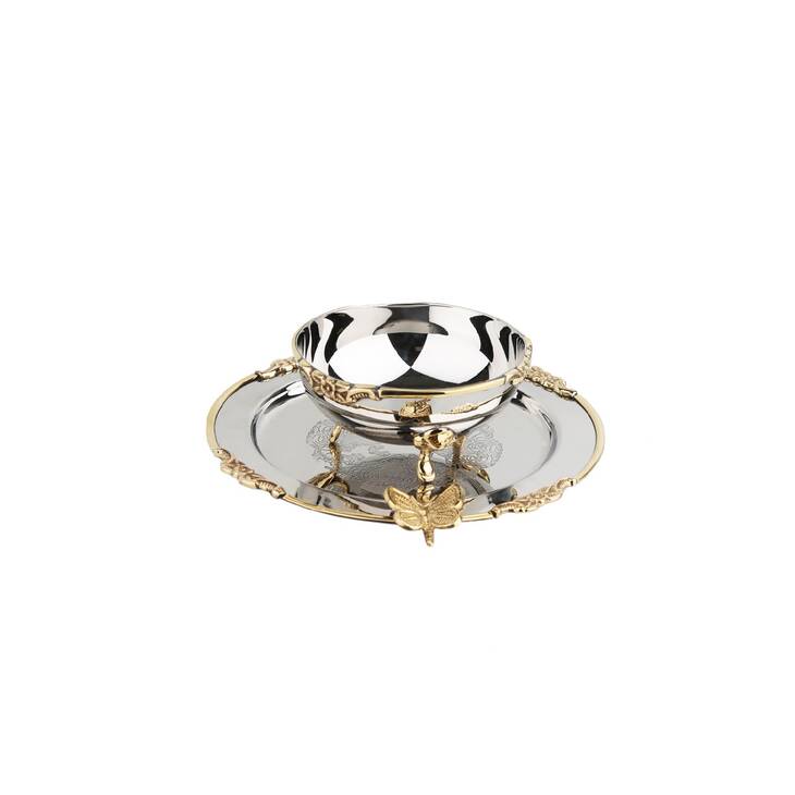 MI 031 SİLVER GOLD BUTTERFLY MİNİ TEPSİ KASE SETİ 17&14 CM